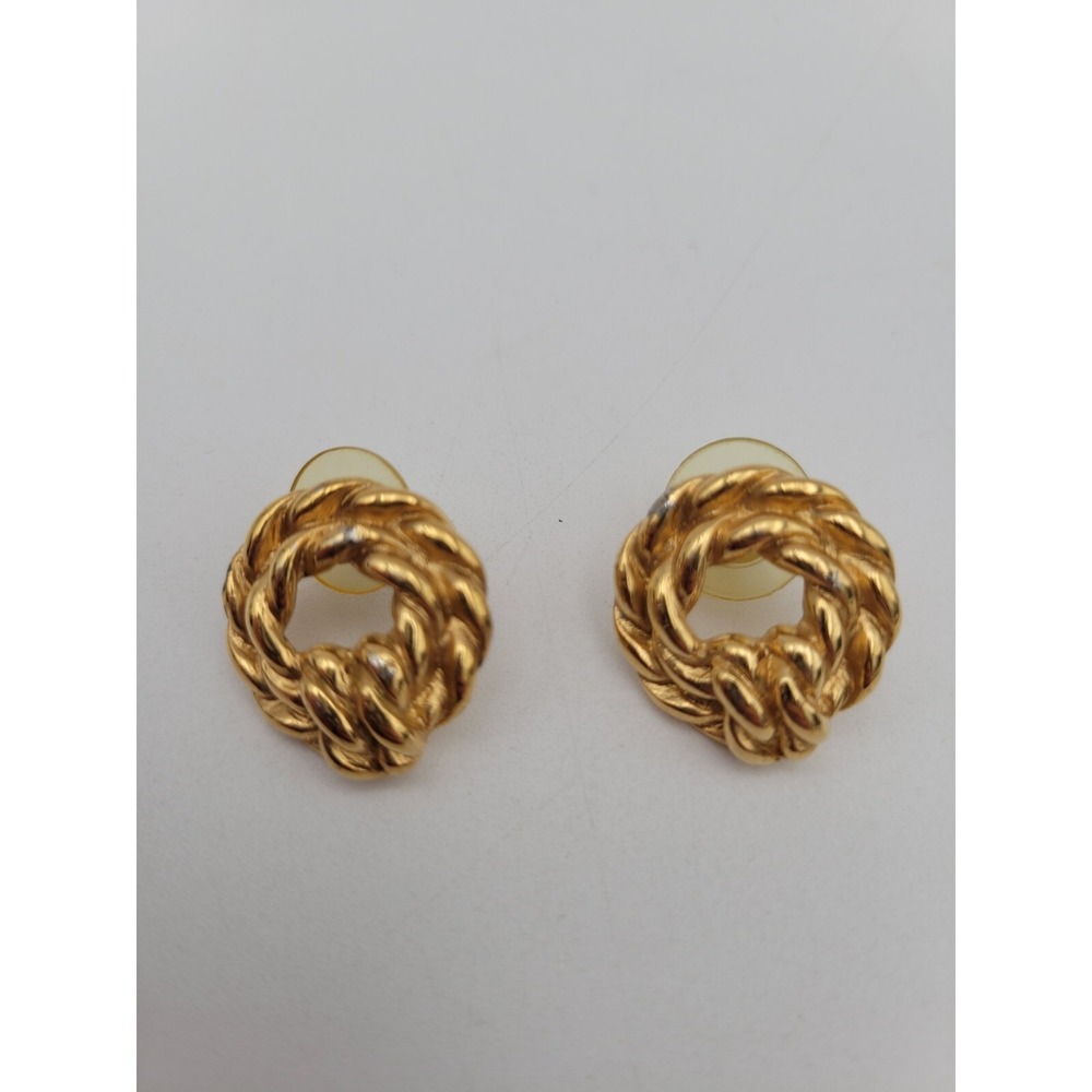 Vintage Monet Twisted Rope‎ Wreath Circle Gold Tone Earrings